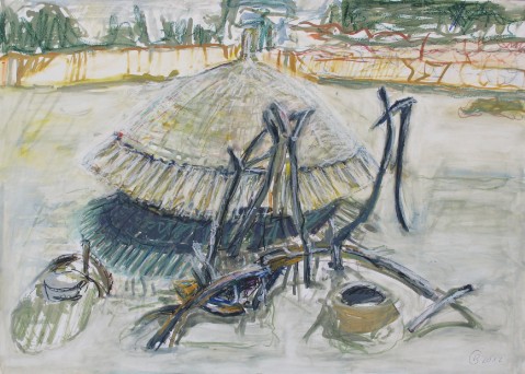 Lobi Fetisch weiblich Farbstift und Gouache auf Papier 100 x 70 cm
